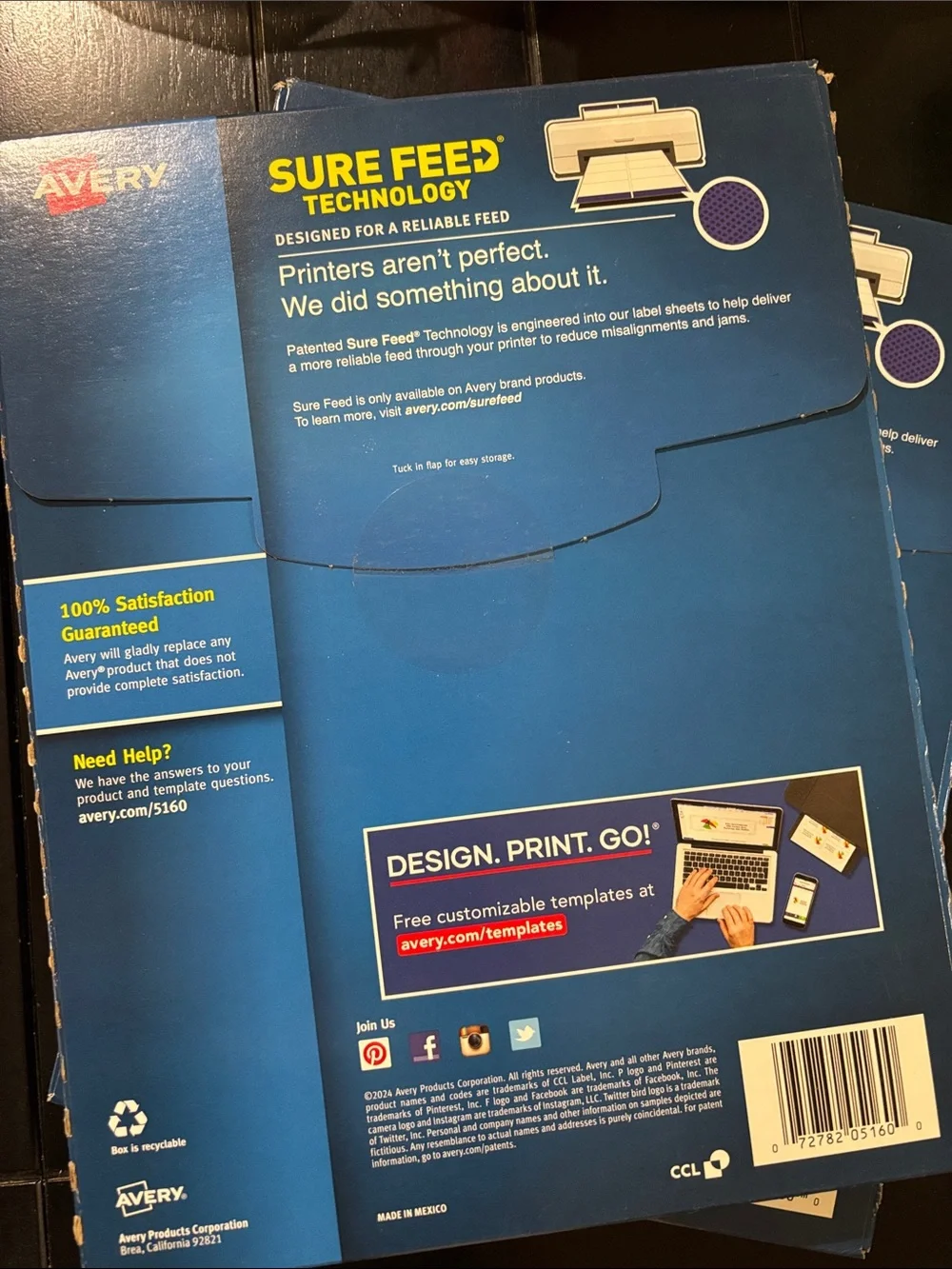 2 Packs, Avery 5160 Address Labels Easy Peel - White, 3000/Pack